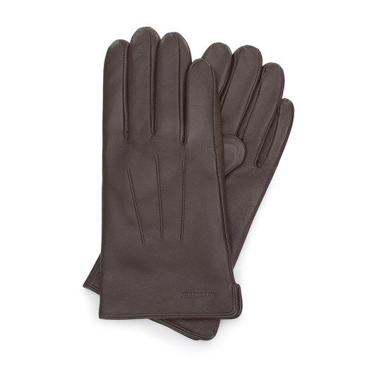 Męskie rękawiczki skórzane z przeszyciami brązowe ze sklepu WITTCHEN w kategorii Rękawiczki męskie - zdjęcie 157050259
