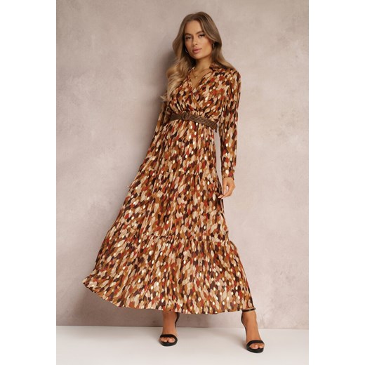 Brązowa Sukienka Bancroft z Błyszczącym Nadrukiem ze sklepu Renee odzież w kategorii Sukienki - zdjęcie 157053509