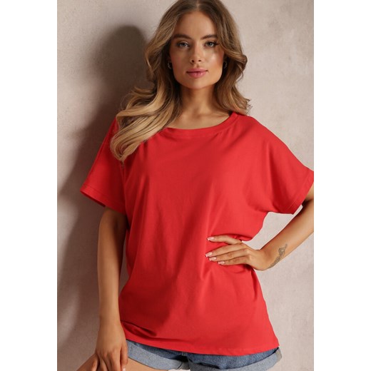 Czerwony Bawełniany T-shirt Oversize z Krótkim Rękawem i Dłuższym Tyłem Zanimara ze sklepu Renee odzież w kategorii Bluzki damskie - zdjęcie 157055837