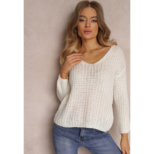 Biały Sweter Hyrmereia ze sklepu Renee odzież w kategorii Swetry damskie - zdjęcie 157059899