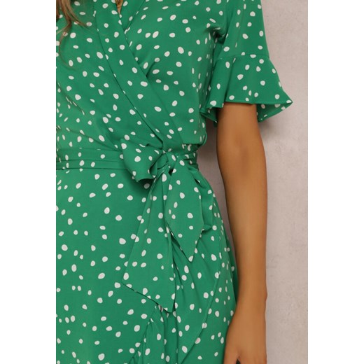 Sukienka Renee z dekoltem w serek z długimi rękawami oversize midi casual w groszki