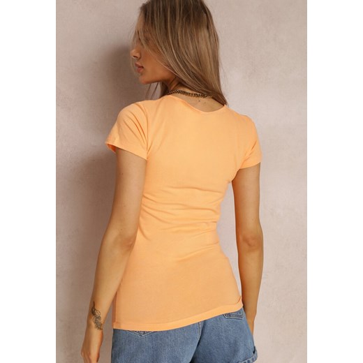Bluzka damska Renee pomarańczowy z bawełny casual z krótkim rękawem 