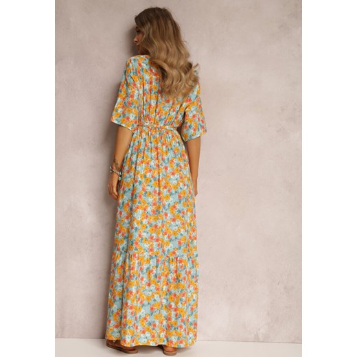 Sukienka Renee maxi w kwiaty trapezowa z długim rękawem 