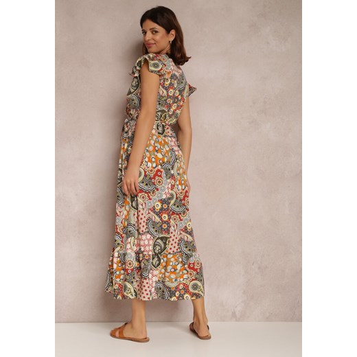 Sukienka Renee maxi z krótkim rękawem w kwiaty boho w serek