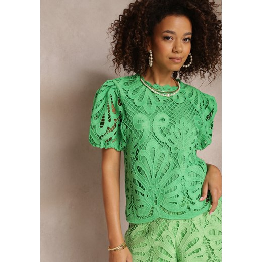 Zielona Bluzka Koronkowa Fanoos ze sklepu Renee odzież w kategorii Bluzki damskie - zdjęcie 157063485