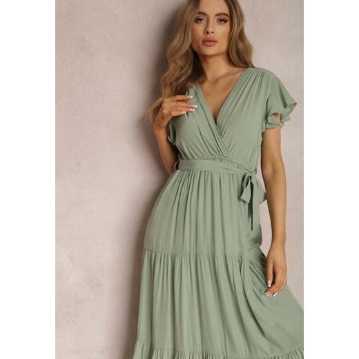 Sukienka Renee z dekoltem w literę v kopertowa maxi elegancka z krótkim rękawem 