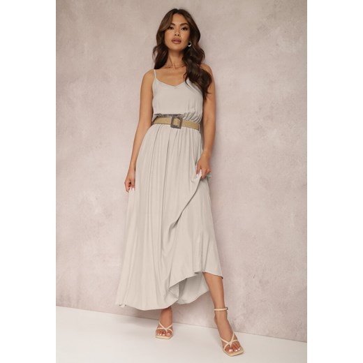 Beżowa Sukienka z Paskiem Auxonia ze sklepu Renee odzież w kategorii Sukienki - zdjęcie 157067447