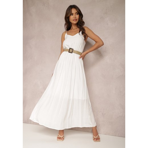 Biała Sukienka z Paskiem Auxonia ze sklepu Renee odzież w kategorii Sukienki - zdjęcie 157067477