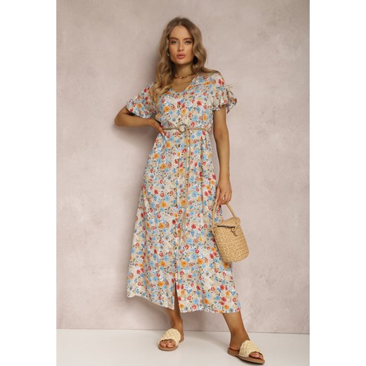 Jasnobeżowa Sukienka z Paskiem Caeonia ze sklepu Renee odzież w kategorii Sukienki - zdjęcie 157067808