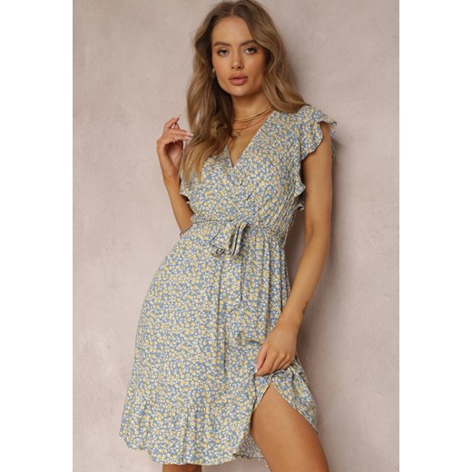 Niebiesko-Żółta Sukienka z Paskiem Althia ze sklepu Renee odzież w kategorii Sukienki - zdjęcie 157068357