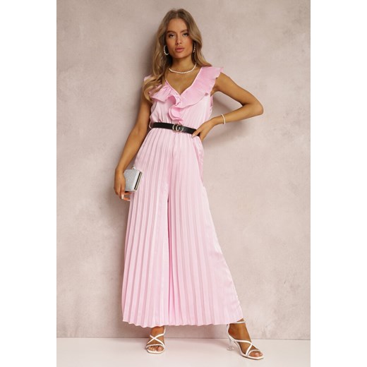 Różowy Kombinezon z Paskiem Rayi ze sklepu Renee odzież w kategorii Kombinezony damskie - zdjęcie 157069236