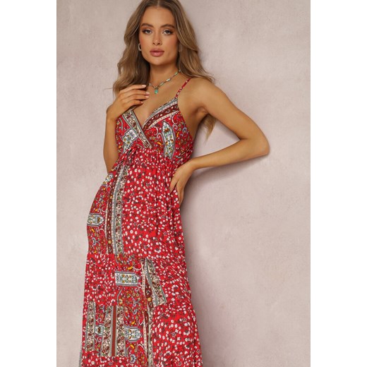 Sukienka Renee w abstrakcyjne wzory kopertowa maxi w serek