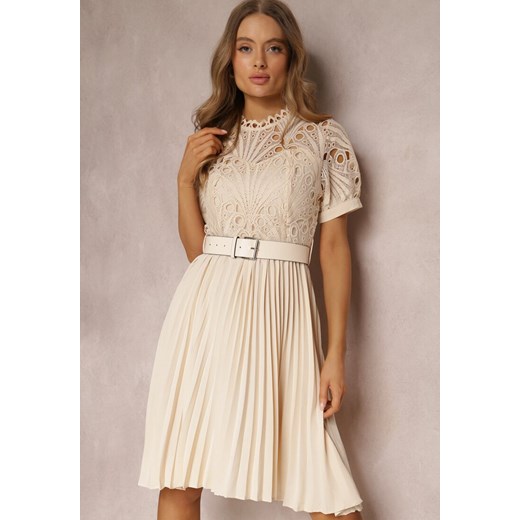 Beżowa Sukienka z Paskiem Stelly ze sklepu Renee odzież w kategorii Sukienki - zdjęcie 157071258