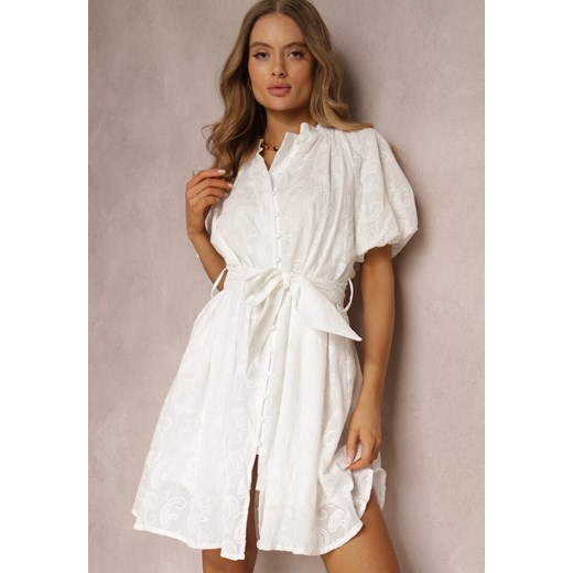 Biała Sukienka z Bawełny Halpy ze sklepu Renee odzież w kategorii Sukienki - zdjęcie 157071296
