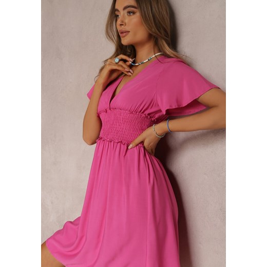 Sukienka Renee różowa mini rozkloszowana w serek 