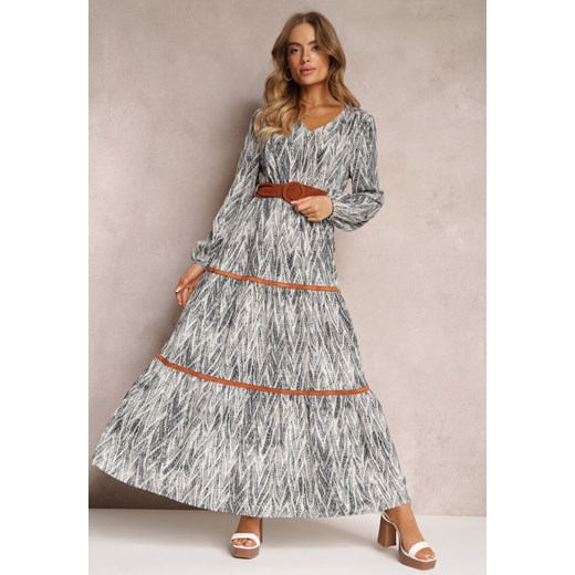 Szara Sukienka z Gumką w Pasie Nossi ze sklepu Renee odzież w kategorii Sukienki - zdjęcie 157074755