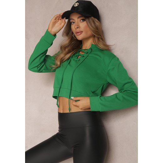 Zielona Bluza Crop Top z Wiązaniem Oreithitrite ze sklepu Renee odzież w kategorii Bluzy damskie - zdjęcie 157074986