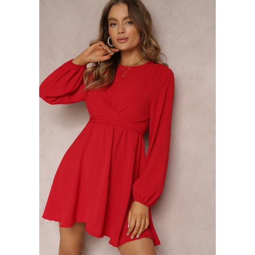 Czerwona Sukienka Rozkloszowana z Gumką w Pasie Thelo ze sklepu Renee odzież w kategorii Sukienki - zdjęcie 157075467