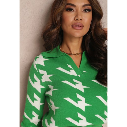 Zielony Sweter z Trójkątnym Dekoltem i Kołnierzykiem Kalitheme Renee M okazyjna cena Renee odzież