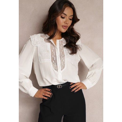 Biała Koszula z Koronką Leivo ze sklepu Renee odzież w kategorii Koszule damskie - zdjęcie 157075695