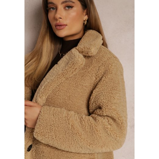 Beżowy Płaszcz Futrzany Teddy Karli Renee L okazyjna cena Renee odzież