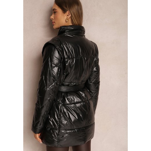 Czarna Kurtka z Odpinanym Rękawem Wiązana w Pasie Chozi Renee 2XL wyprzedaż Renee odzież