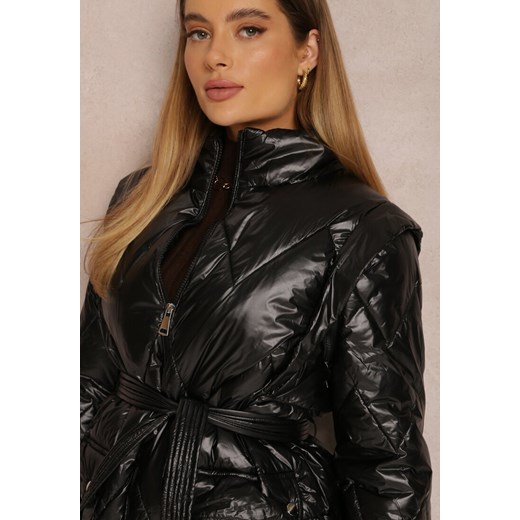 Czarna Kurtka z Odpinanym Rękawem Wiązana w Pasie Chozi Renee 2XL okazyjna cena Renee odzież