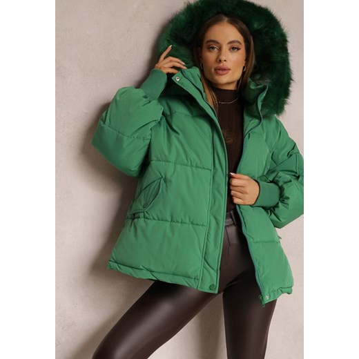 Zielona Kurtka Oversize z Futrzanym Kapturem Haduni ze sklepu Renee odzież w kategorii Kurtki damskie - zdjęcie 157076406