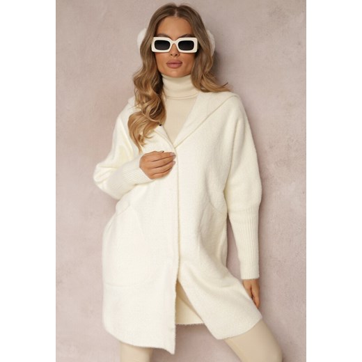 Biały Płaszcz Wełniany z Alpaką Oversize Długi z Kapturem Ortylia Renee ONE SIZE promocyjna cena Renee odzież