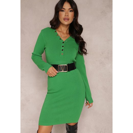 Zielona Sukienka Wełniana i Napami przy Dekolcie Dekine ze sklepu Renee odzież w kategorii Sukienki - zdjęcie 157077506