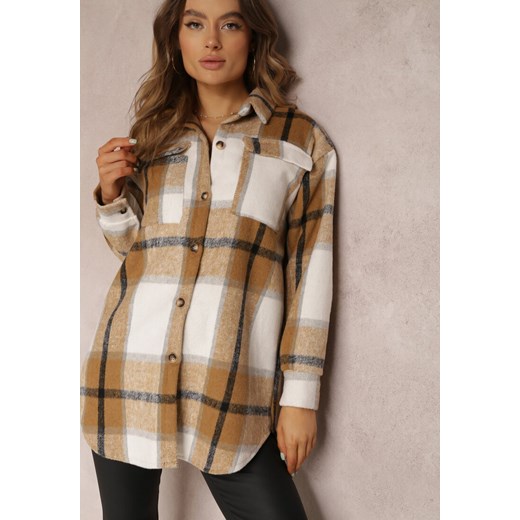 Beżowa Koszula w Kratę Mermo Renee ONE SIZE Renee odzież promocja