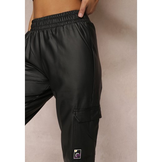 Czarne Spodnie Joggery z Imitacji Skóry Ekata Renee S okazja Renee odzież