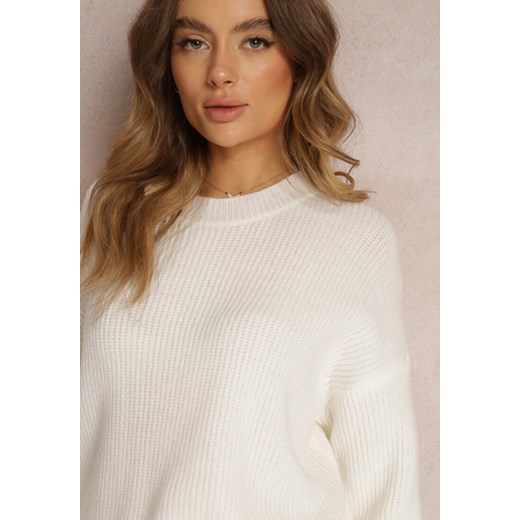 Biały Sweter Oversize z Okrągłym Dekoltem Tovi Renee ONE SIZE promocyjna cena Renee odzież