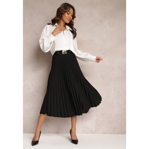 Czarna Spódnica Plisowana z Paskiem Nanie ze sklepu Renee odzież w kategorii Spódnice - zdjęcie 157079469