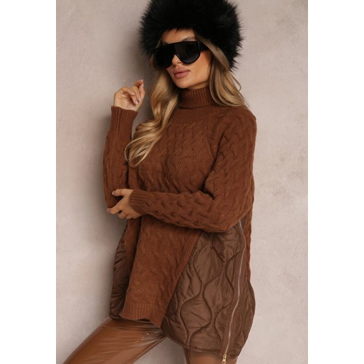 Ciemnobrązowy Golf Oversize z Wiskozy z Pikowaną Wstawką Hillard Renee ONE SIZE okazja Renee odzież