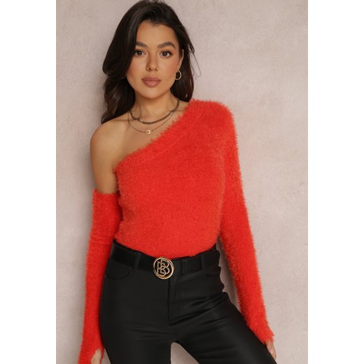 Czerwony Sweter na Jedno Ramię Pholy ze sklepu Renee odzież w kategorii Swetry damskie - zdjęcie 157080239