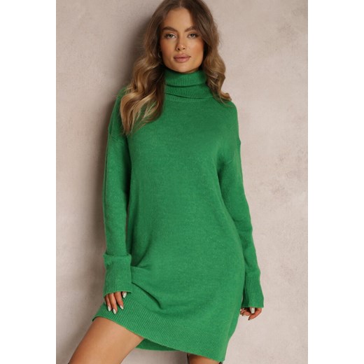Zielona Sukienka Wełniana Oversize z Golfem Revite ze sklepu Renee odzież w kategorii Sukienki - zdjęcie 157080279