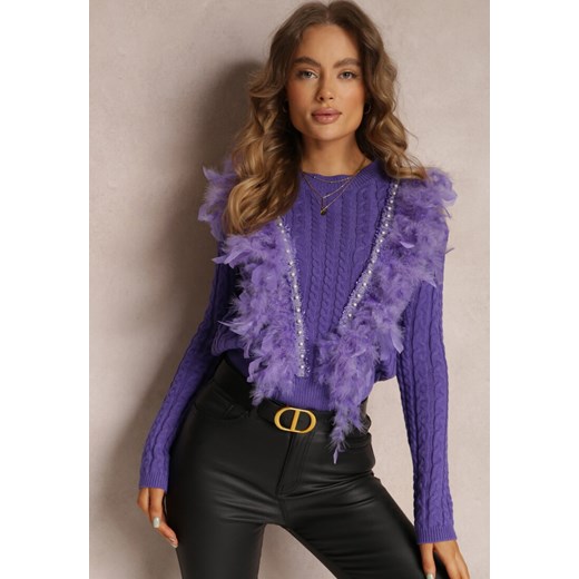 Fioletowy Sweter z Piórami Deti ze sklepu Renee odzież w kategorii Swetry damskie - zdjęcie 157080445
