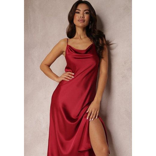 Czerwona Sukienka Satynowa na Cienkich Ramiączkach Ilia Renee M okazyjna cena Renee odzież
