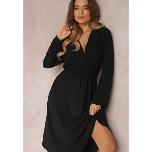 Czarna Koszulowa Sukienka Midi z Gumką w Pasie Natelin ze sklepu Renee odzież w kategorii Sukienki - zdjęcie 157082515
