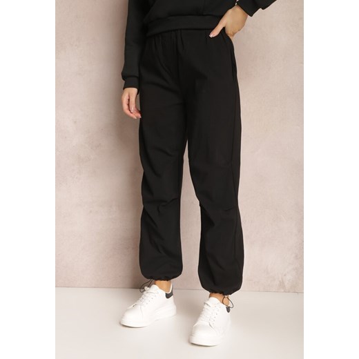 Czarne Bawełniane Spodnie z Marszczoną Gumką w Talii Magu ze sklepu Renee odzież w kategorii Spodnie damskie - zdjęcie 157082518