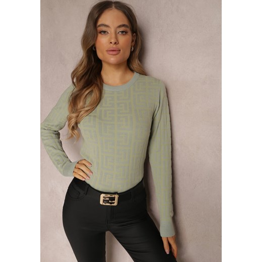 Jasnozielony Sweter w Geometryczny Wzór Hize ze sklepu Renee odzież w kategorii Swetry damskie - zdjęcie 157082605