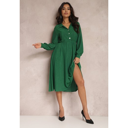 Zielona Sukienka z Kołnierzykiem i Plisowanym Dołem Zade ze sklepu Renee odzież w kategorii Sukienki - zdjęcie 157083237
