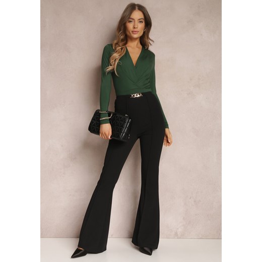 Czarne Spodnie z Rozszerzanymi Nogawkami i Łańcuchem Banni ze sklepu Renee odzież w kategorii Spodnie damskie - zdjęcie 157083416