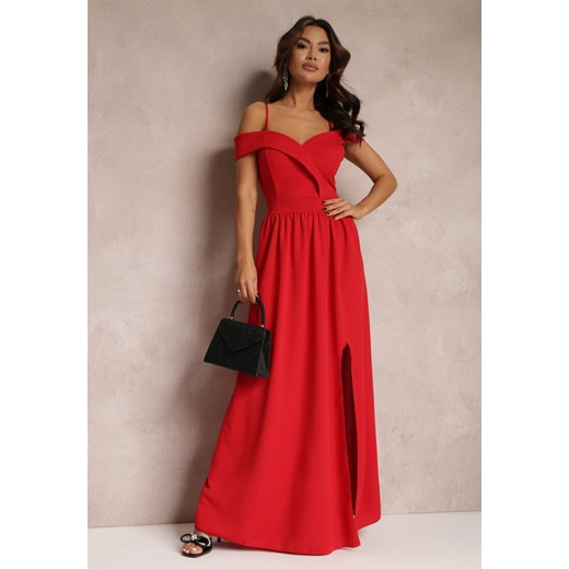 Czerwona Sukienka Koktajlowa z Głębokim Dekoltem Maxi Gelfe ze sklepu Renee odzież w kategorii Sukienki - zdjęcie 157083865