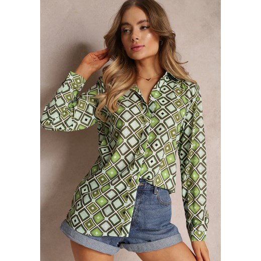 Jasnozielona Koszula w Kwadraty Uaini ze sklepu Renee odzież w kategorii Koszule damskie - zdjęcie 157084446