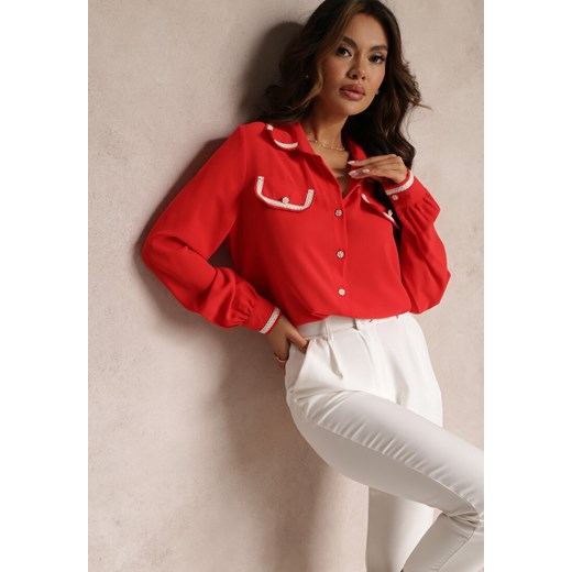 Czerwona Koszula Zdobiona Biżuteryjnymi Guzikami i Tasiemkami Tosur ze sklepu Renee odzież w kategorii Koszule damskie - zdjęcie 157085907