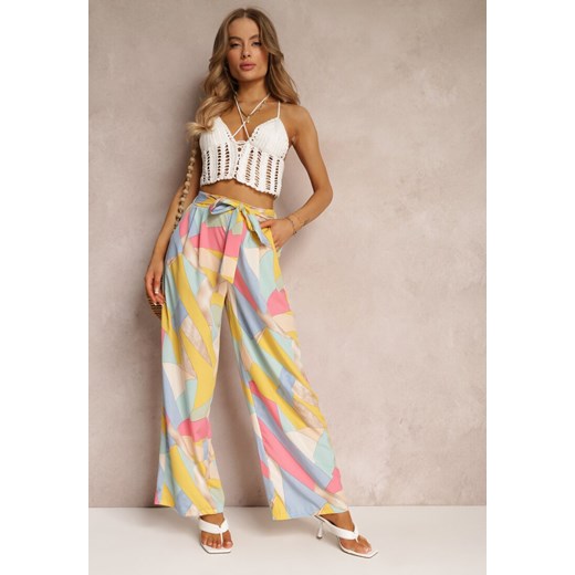 Beżowe Spodnie Szerokie z Wiązaniem Sanitis ze sklepu Renee odzież w kategorii Spodnie damskie - zdjęcie 157085929