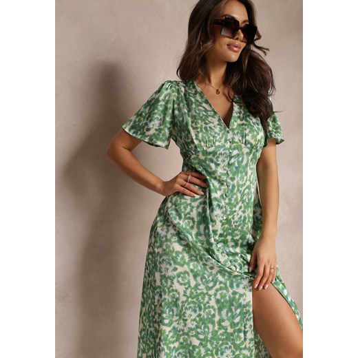Zielona Satynowa Sukienka Midi z Gumkami w Pasie Alease Renee L promocyjna cena Renee odzież