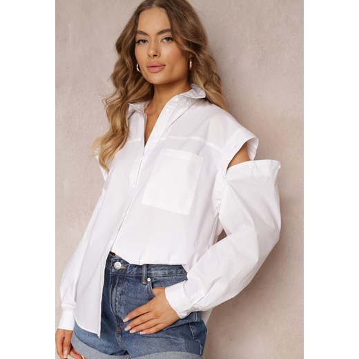 Biała Koszula z Odpinanymi Rękawami i Kołnierzykiem Niyeli ze sklepu Renee odzież w kategorii Koszule damskie - zdjęcie 157087249